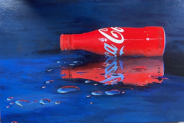 Detailed painting of a coke bottle